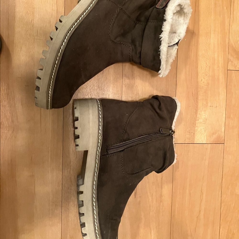 S. Oliver Khaki Color Leather Suede Boots with Shearling Lining Size 37 - Picture 8 of 8